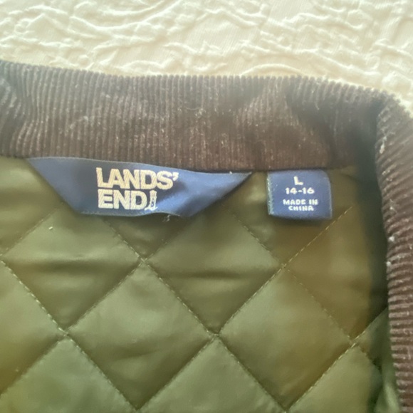 Lands’ End Olive Green Quilted Barn Jacket Corduroy Collar. Size L (14-16) - Picture 2 of 5